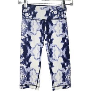 Lululemon Wunder Under Cropped Leggings Blue White Size 2